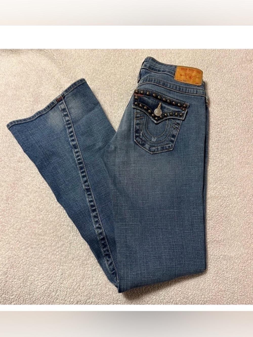 True Religion Studded Joey Bootcut Flare Jeans Y2K 00s Flap Pocket Boot Leg VTG
